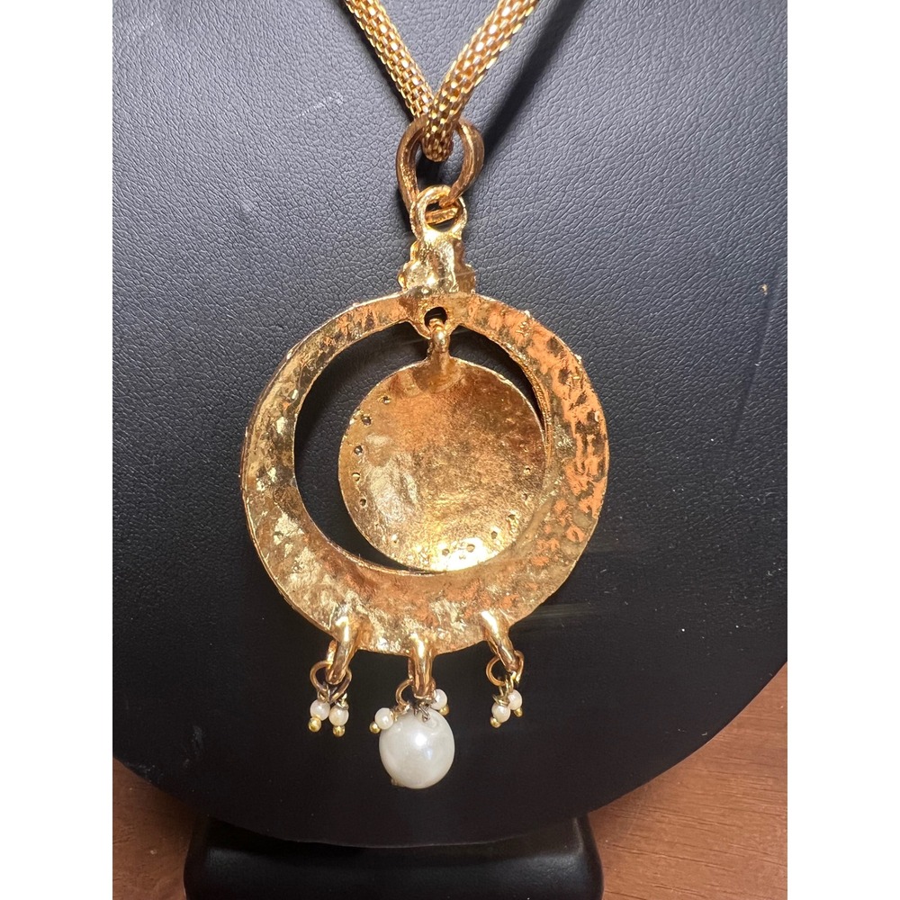 Gold Statement Rhinestone Circle Layered Charm Ci… - image 3